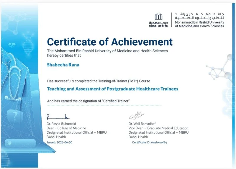 Shabeeha K Rana: Extremely Proud to Receive a Certificate of Achievement from MBRU 2 Shabeeha K Rana