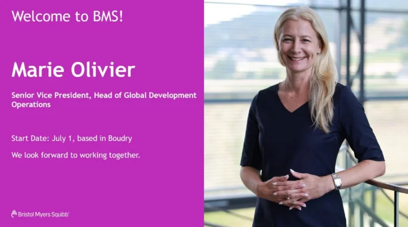 Marie Olivier Appointed Senior Vice President, Head of Global Development Operations at Bristol Myers Squibb 2 Marie Olivier