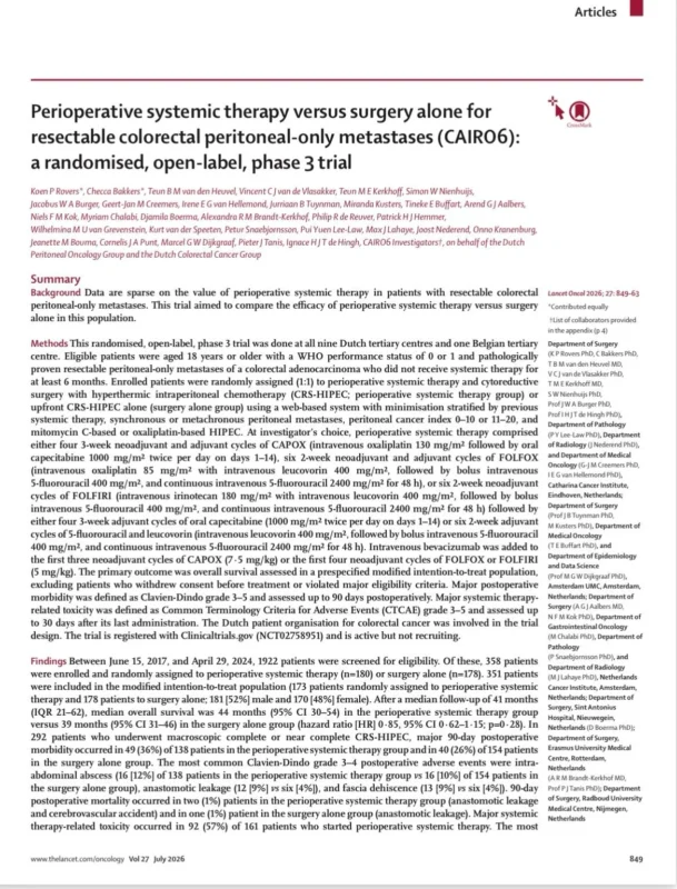 Kurt Van der Speeten: Encouraging Clinical Outcomes in Patients with Resectable CRC Peritoneal Metastases