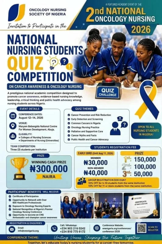 The ONS - Nigeria Invites Nursing Students to Participate in the National Oncology Quiz Competition 2 ONS- Nigeria