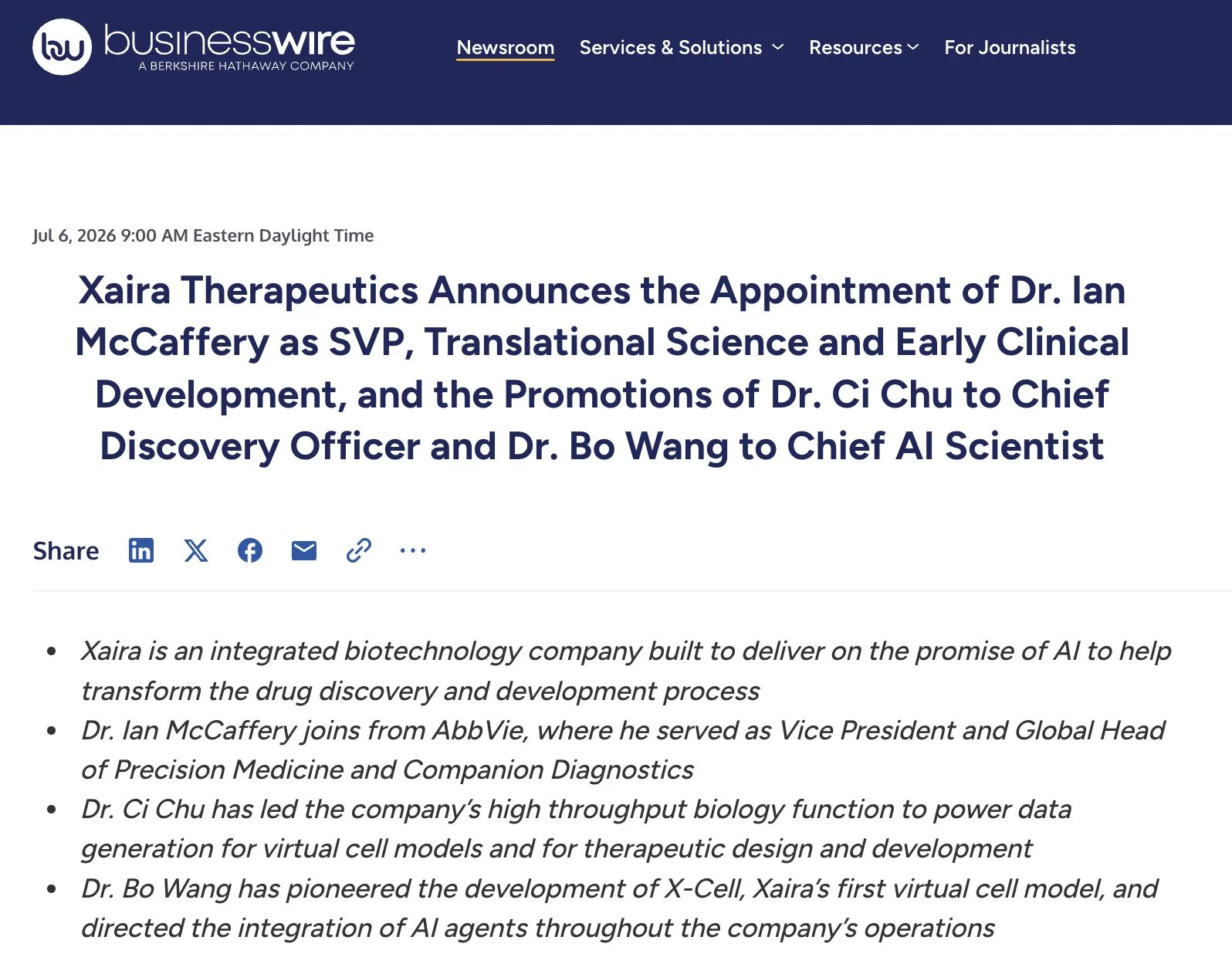 Bo Wang: Proud to Share That I've Been Promoted to Chief AI Scientist at Xaira Therapeutics 2 Bo Wang: Proud to Share That I've Been Promoted to Chief AI Scientist at Xaira Therapeutics