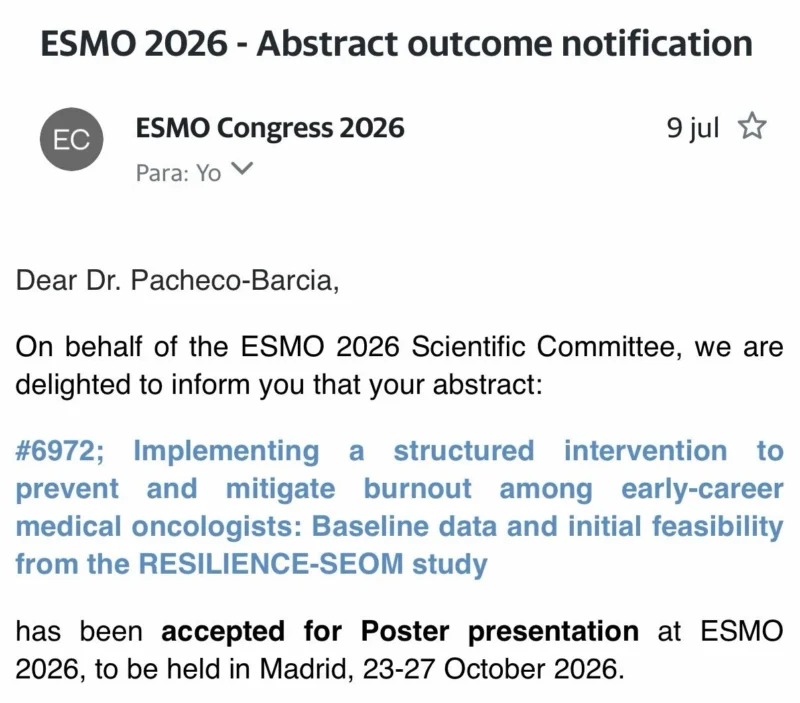 Vilma Pacheco Barcia: RESILIENCE-SEOM Study Accepted for Presentation at ESMO 2026
