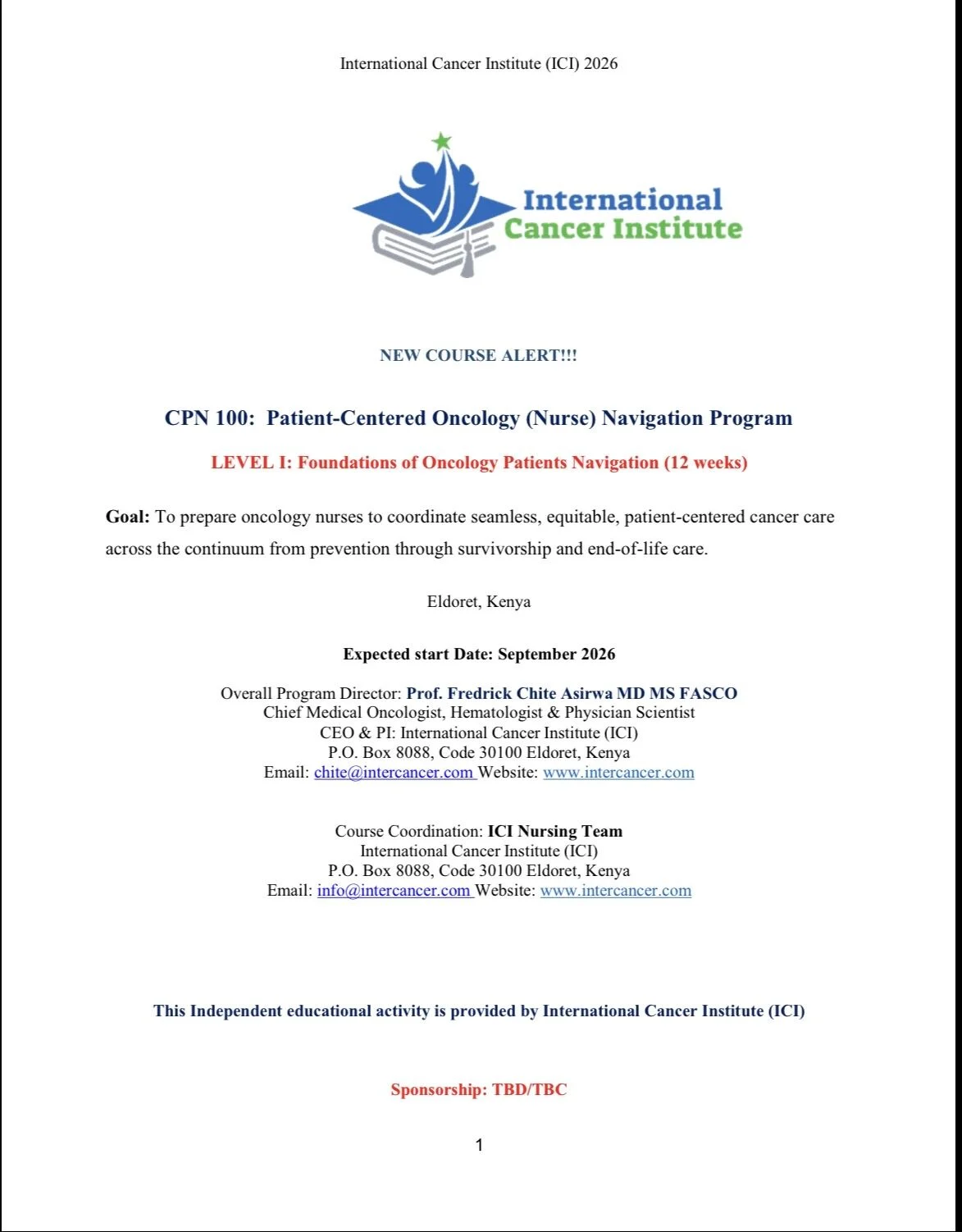 Fredrick Chite Asirwa: Launching the Oncology Patient-Centered Nurse/Clinician Navigation Training Program
