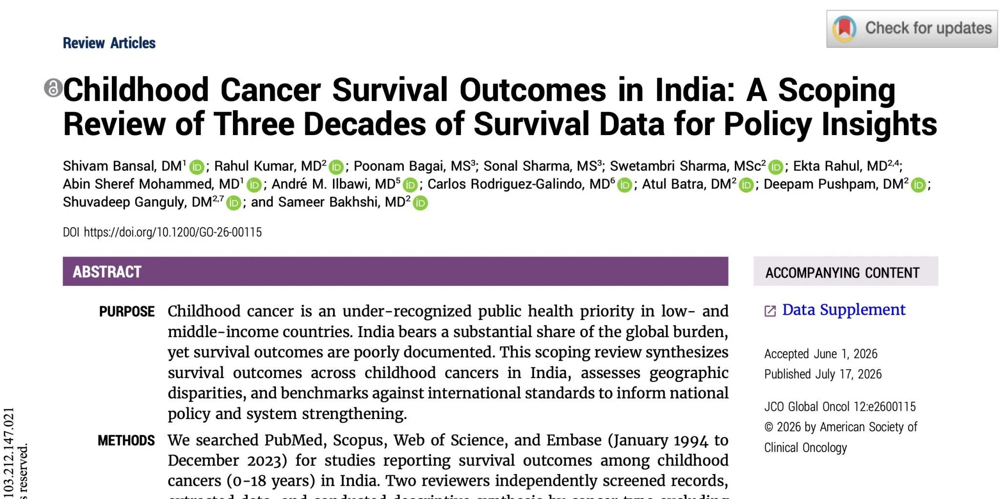 Rahul Kumar: Largest Review Maps 3 Decades of Childhood Cancer Survival in India 2 Rahul Kumar: Largest Review Maps 3 Decades of Childhood Cancer Survival in India