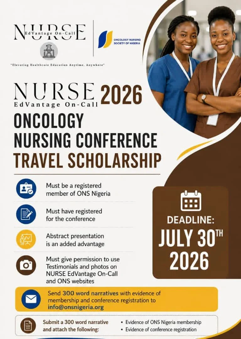 Travel Scholarship Opportunity for Nurses Attending the 2026 Oncology Nursing Conference - ONS-Nigeria 2 Travel Scholarship Opportunity for Nurses Attending the 2026 Oncology Nursing Conference - ONS-Nigeria