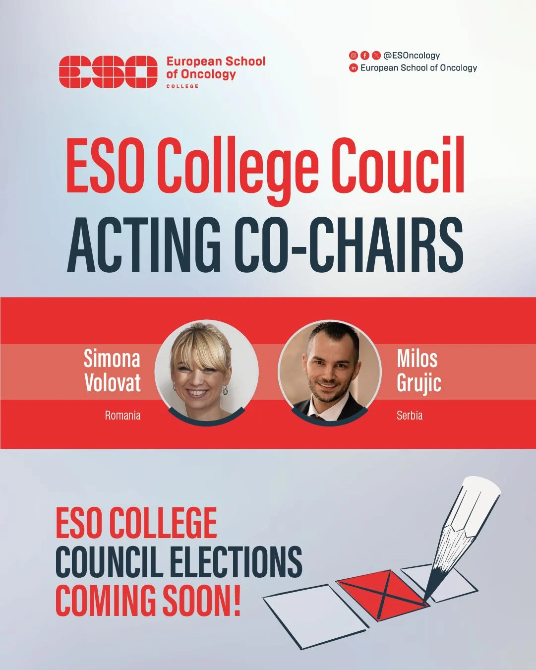 ESO Congratulates Miloš Grujić and Simona Volovat on Their Appointment as Acting Co-Chairs of ESO College 2 ESO Congratulates Miloš Grujić and Simona Volovat on Their Appointment as Acting Co-Chairs of ESO College