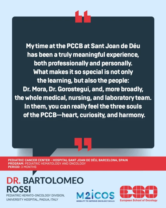 Bartolomeo Rossi Completes Pediatric Oncology Residency Through the M2ICOS Project - ESO