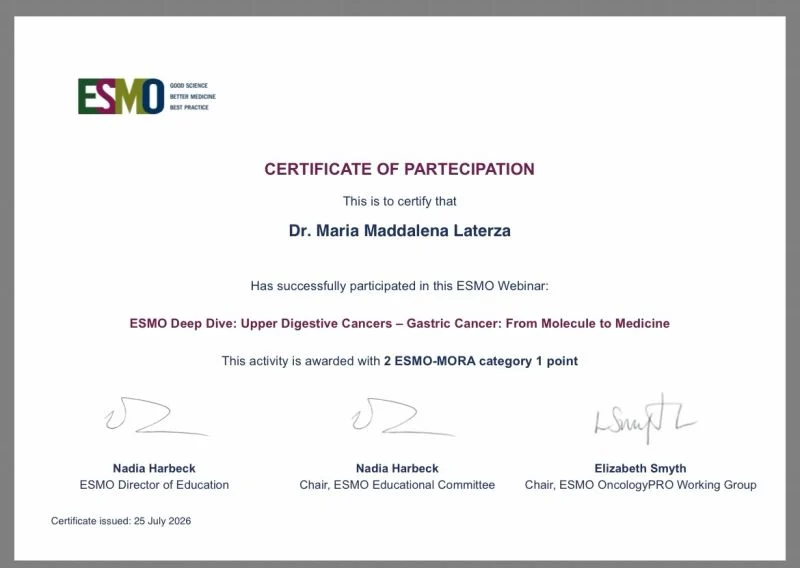 Maria Maddalena Laterza: Grateful to ESMO for Providing Outstanding Educational Resources 2 Maria Maddalena Laterza
