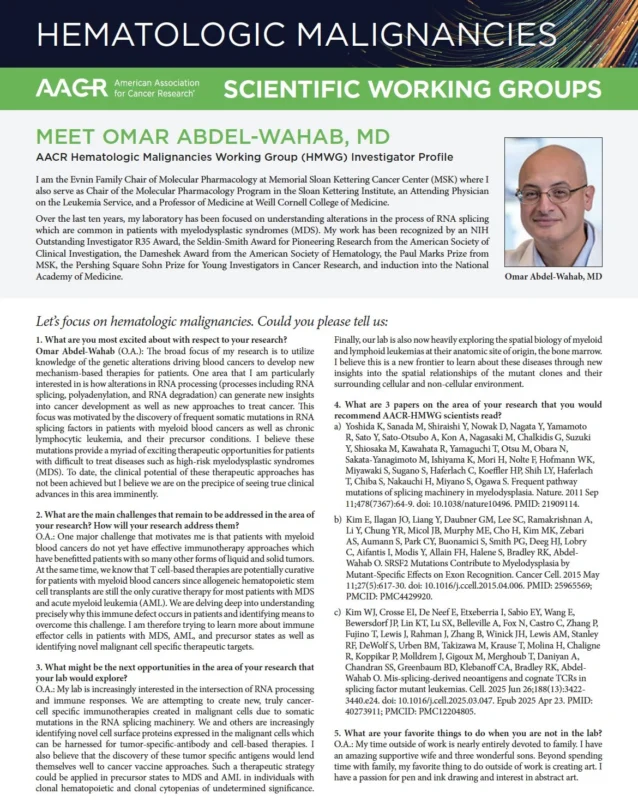 Eric Wang Launches Interviews with Researchers for AACR Hematologic Malignancies Working Group 2 Eric Wang Launches Interviews with Researchers for AACR Hematologic Malignancies Working Group