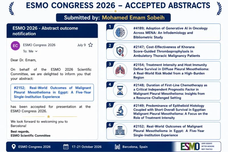 Mohamed Emam Sobeih: Proud to Bring Our Collaborative Research to ESMO Congress 2026 2 Mohamed Emam Sobeih: Proud to Bring Our Collaborative Research to ESMO Congress 2026