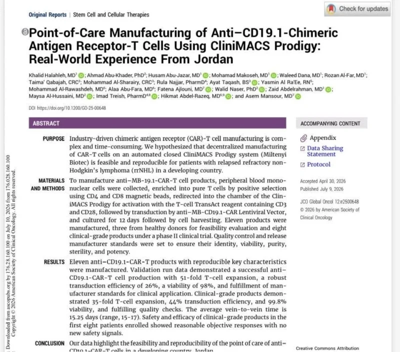 Asem Mansour։ CAR-T Therapy Manufacturing Advances in Jordan 2 Asem Mansour
