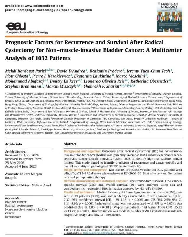 Vignesh Packiam: Two Interesting Findings From EUO Article on Non–Muscle-Invasive Bladder Cancer 2 Vignesh Packiam