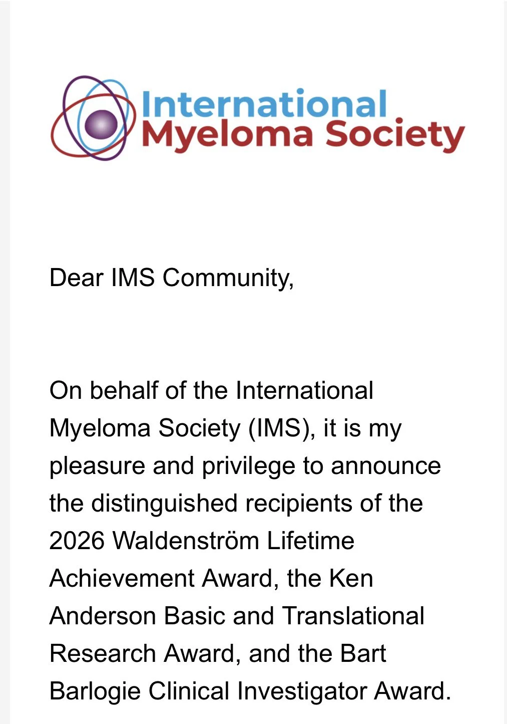 Daniel Auclair Congratulates Myeloma Society Award Recipients 2 Daniel Auclair Congratulates Myeloma Society Award Recipients