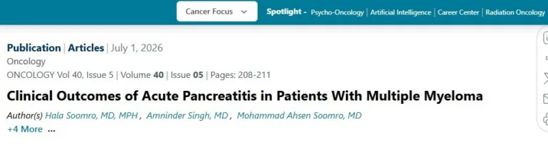 Ayesha Junaid: Outcomes of Acute Pancreatitis for Multiple Myeloma Patients with Cancer Network 2 Ayesha Junaid: Outcomes of Acute Pancreatitis for Multiple Myeloma Patients with Cancer Network
