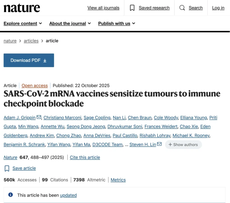 New Analysis Challenges the Claim That COVID-19 mRNA Vaccines Improve Immunotherapy Outcomes 2 COVID-19 mRNA