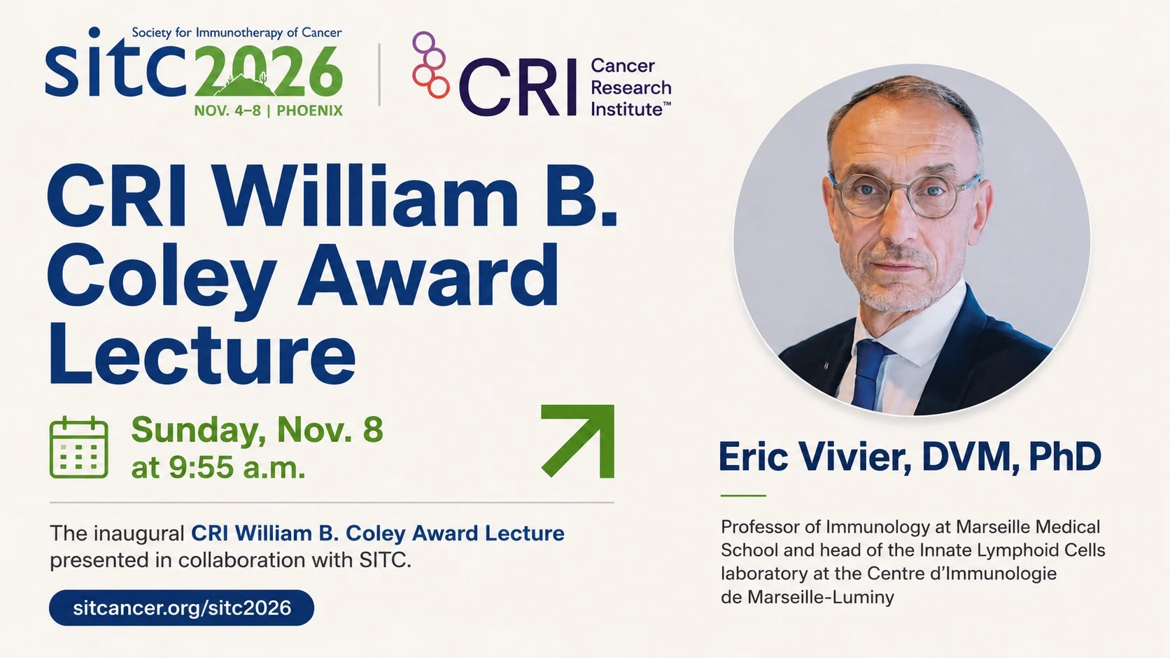 SITC and Cancer Research Institute Launch the CRI William B. Coley Award Lecture at SITC26