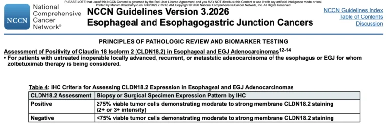 Claudin 18.2 and FGFR2b: New Biomarkers in Gastric and Esophageal Cancer 5 NCCN Guide 2026