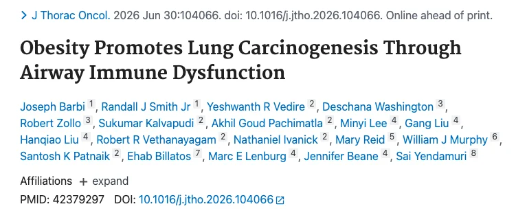 Sai Yendamuri: How Obesity Impacts Regulatory T Cell Behavior in the Lungs to Promote Carcinogenesis 2 Sai Yendamuri