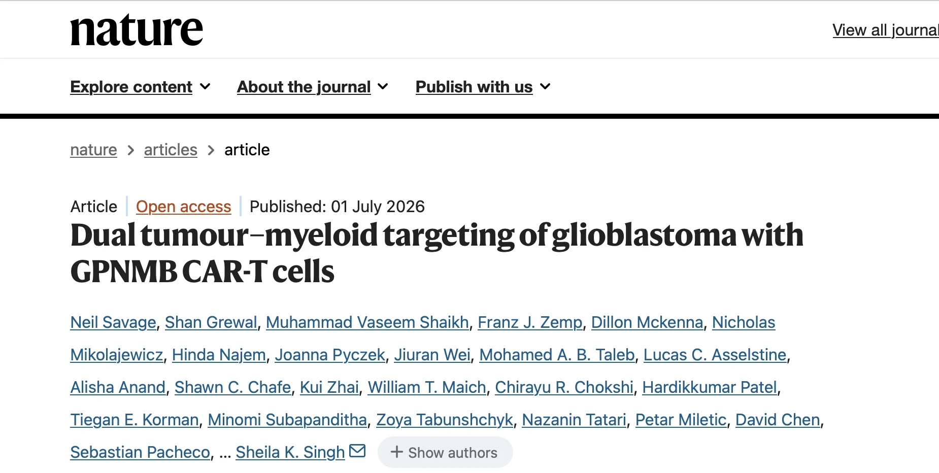 Sheila Singh: A Novel CAR‑T Strategy for Glioblastoma 3 Sheila Singh: A Novel CAR‑T Strategy for Glioblastoma