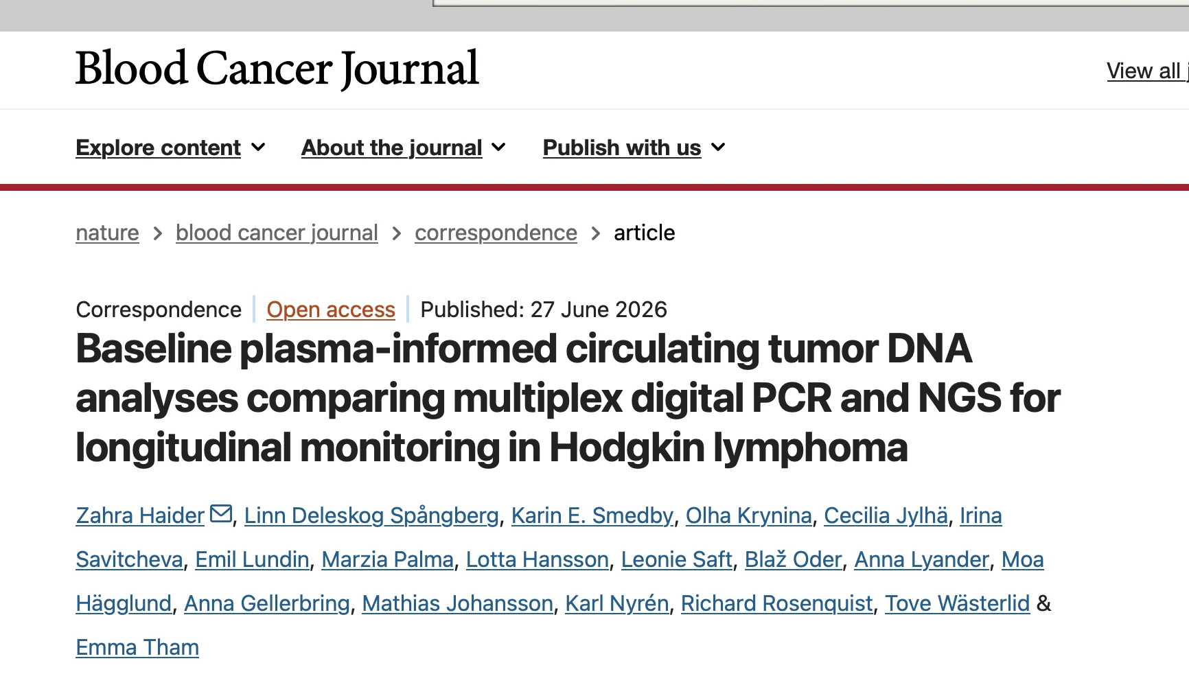 Zahra Haider: Implementing Liquid Biopsy for Disease Monitoring in Hodgkin Lymphoma