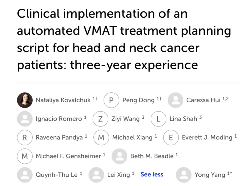 Nataliya Kovalchuk: Three-Year Stanford Study Validates Automated VMAT Planning for Head and Neck Cancer 2 Nataliya Kovalchuk: Three-Year Stanford Study Validates Automated VMAT Planning for Head and Neck Cancer
