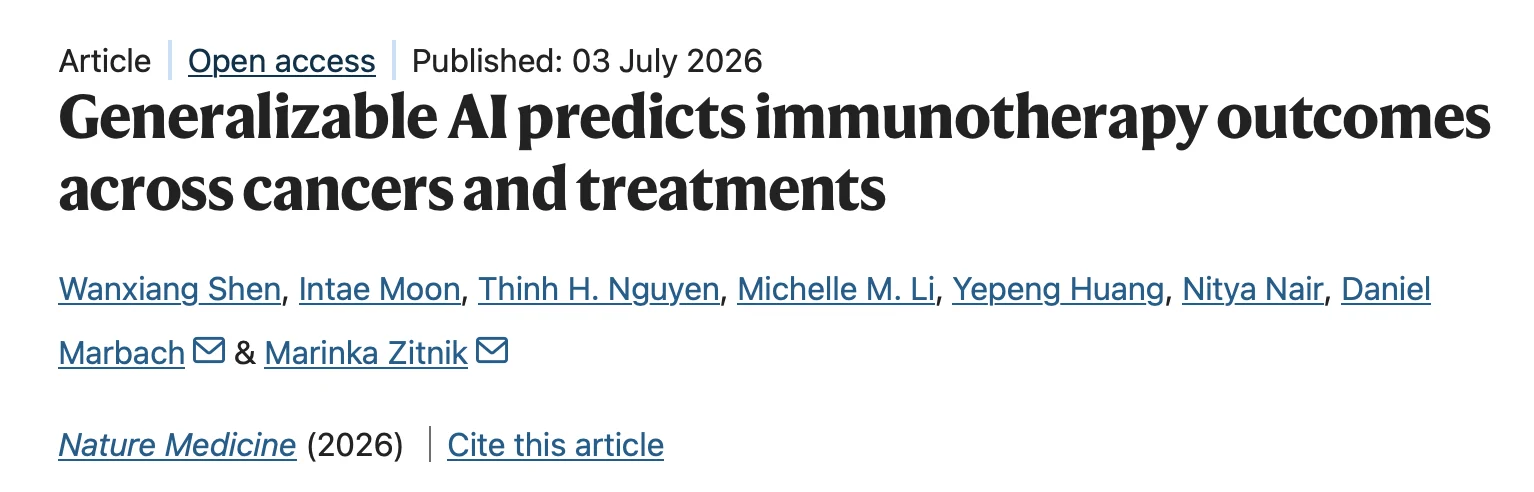 Marinka Zitnik: Pan-Cancer Foundation Model Predicts Immunotherapy Response and Reveals the Biology Behind It 2 Marinka Zitnik: Pan-Cancer Foundation Model Predicts Immunotherapy Response and Reveals the Biology Behind It