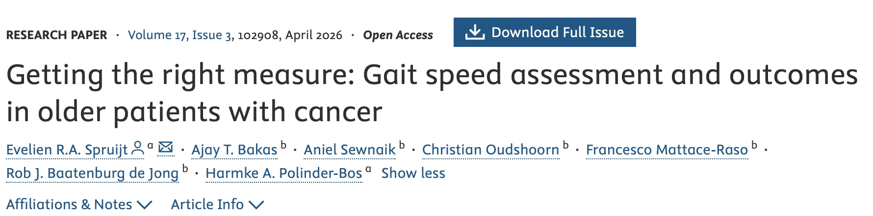 Can a Simple Gait Speed Test Help Predict Survival in Older Adults with Cancer? - SIOG 2 Can a Simple Gait Speed Test Help Predict Survival in Older Adults with Cancer? - SIOG