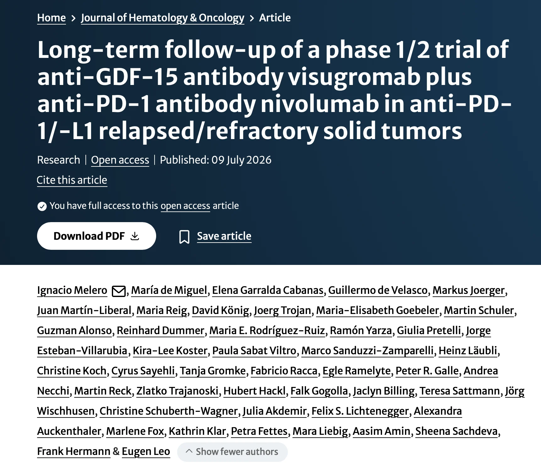 Eugen Leo: The Long-term Follow-up of the First-in-human Phase 1/2a Trial of Visugromab is Out 2 Eugen Leo: The Long-term Follow-up of the First-in-human Phase 1/2a Trial of Visugromab is Out