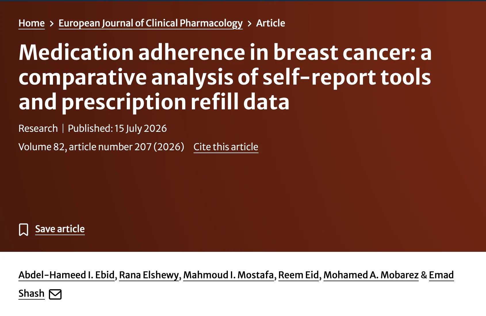Emad Shash: Medication Adherence Among Breast Cancer Patients Receiving Oral Anticancer Therapies