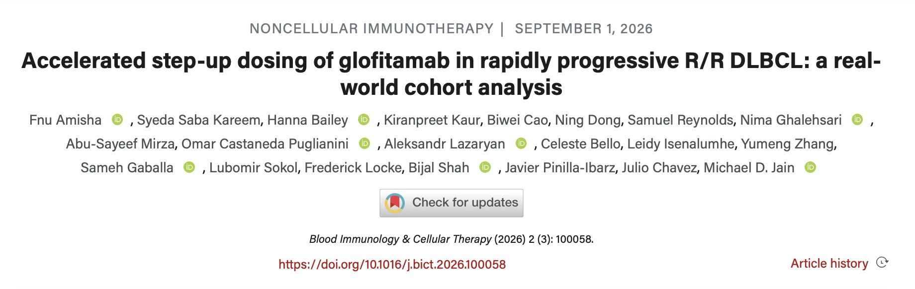 Amisha Gupta: Feasibility, Toxicity, and Modest Efficacy of Accelerated Glofitamab Step-Up Dosing in High-Risk R/R DLBCL 3 Amisha Gupta: Feasibility, Toxicity, and Modest Efficacy of Accelerated Glofitamab Step-Up Dosing in High-Risk R/R DLBCL