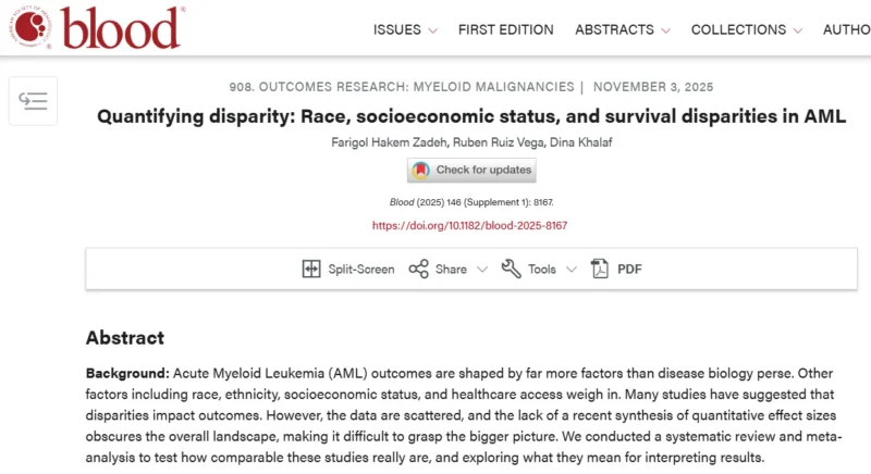 Dina Khalaf։ Impact of Race, Ethnicity and Socioeconomic Status on Survival and Treatment Outcomes in AML 2 Farigol Hakem Zadeh