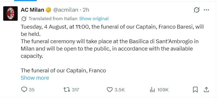 Franco Baresi Dies at 66: AC Milan and Italian Football Mourn an Iconic Legend