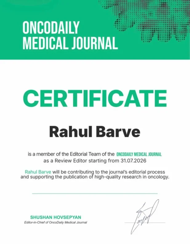 Rahul Barve: Excited to Join Editorial Team of OncoDaily Medical Journal 2 Rahul Barve: Excited to Join Editorial Team of OncoDaily Medical Journal