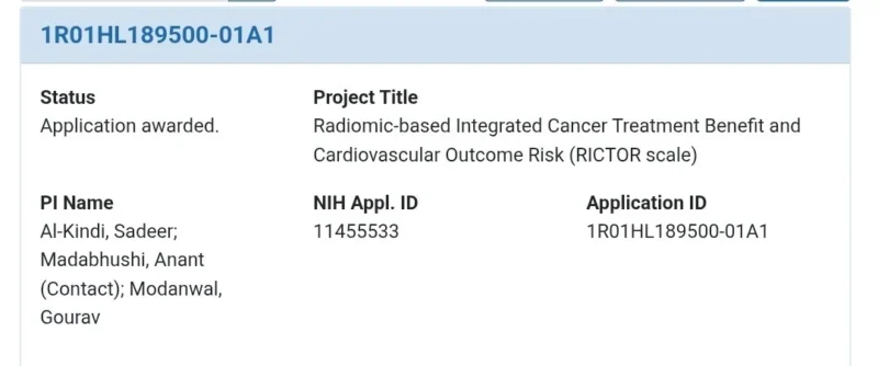 Sadeer Al-Kindi: Thrilled and Grateful to Share That Our mPI NIH R01 Has Been Funded! 2 Sadeer Al-Kindi