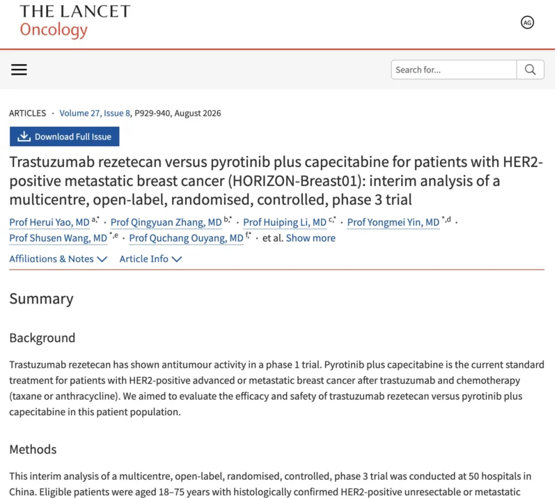 HORIZON-Breast01: Trastuzumab Rezetecan Delivers 30.6-Month PFS 2 Trastuzumab Rezetecan