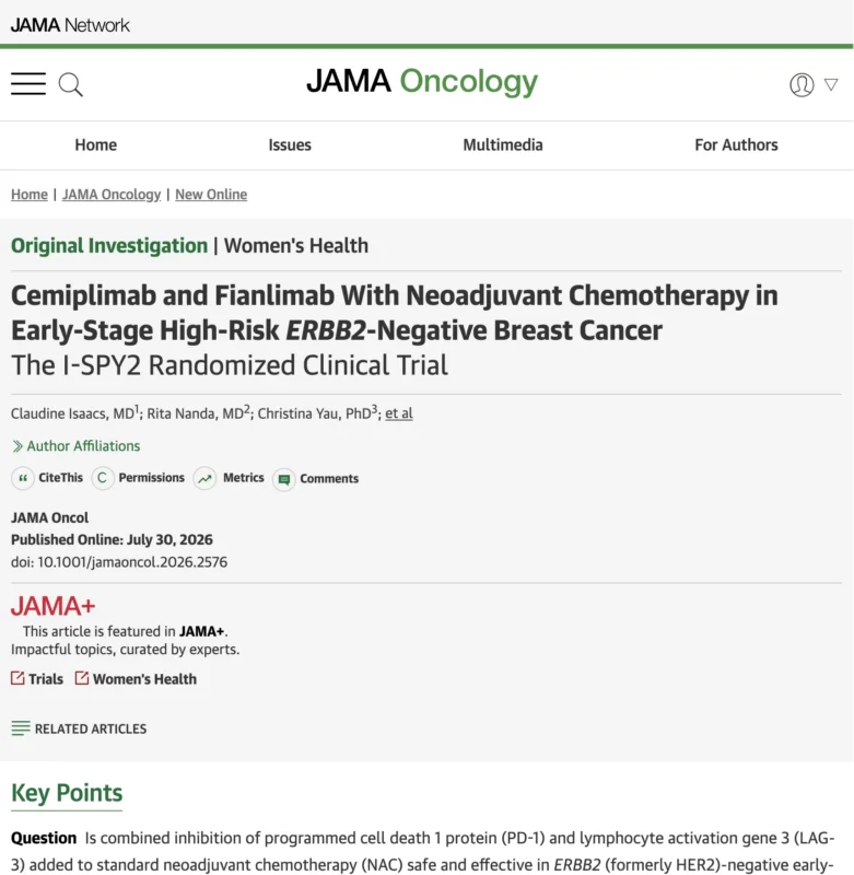Insights From I-SPY2 Trial: Dual Immune Checkpoint Blockade Shows Promise in High-Risk ERBB2-Negative Early Breast Cancer 2 I-SPY2