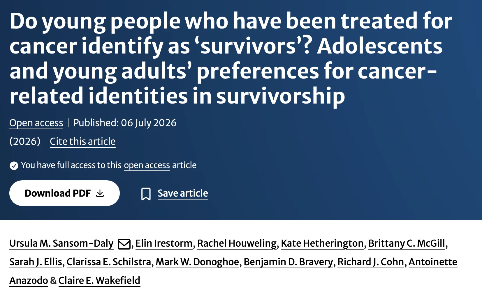 Ursula Sansom-Daly: The Word ‘Survivor’ Means Different Things to Different Young People 2 Ursula Sansom-Daly: The Word ‘Survivor’ Means Different Things to Different Young People