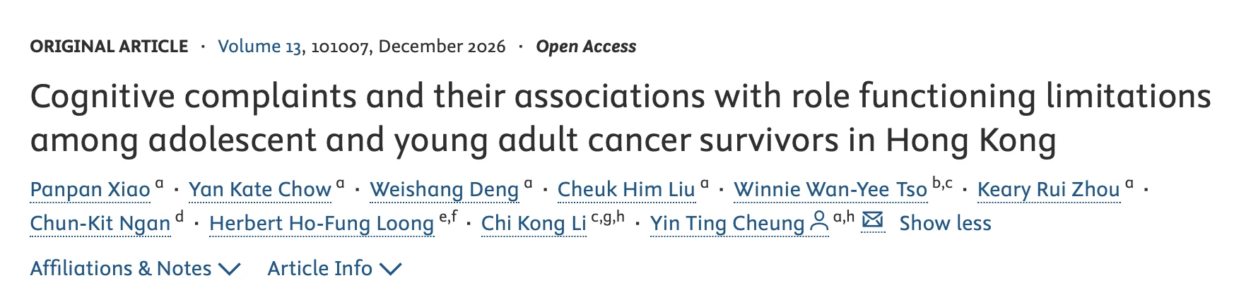 Herbert Loong: How Cognitive Complaints Shape Everyday Life for AYA Cancer Survivors 2 Herbert Loong: How Cognitive Complaints Shape Everyday Life for AYA Cancer Survivors