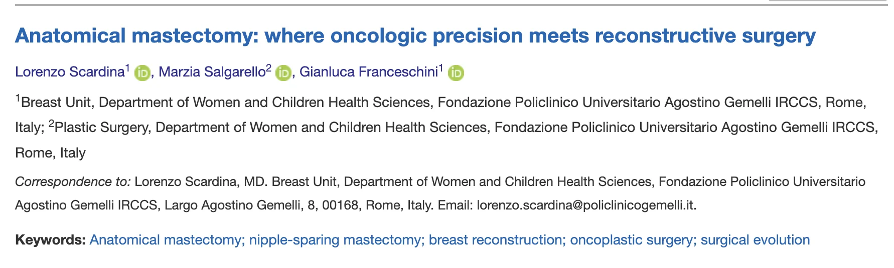 Gianluca Franceschini: Combining Oncology and Respect for Anatomy in Breast Surgery
