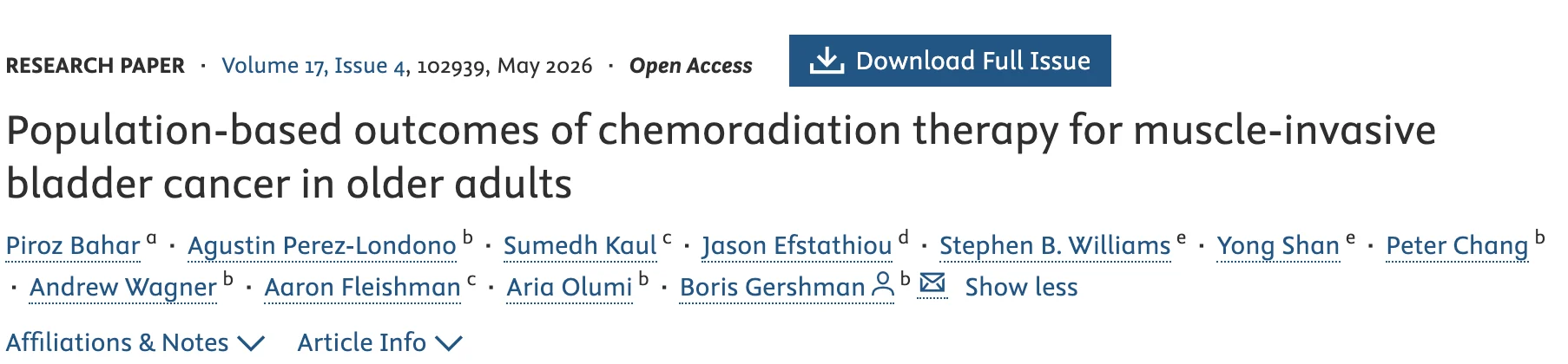 How Well Does Chemoradiation for MIBC Perform Outside the Trial Setting in Older Adults? - SIOG
