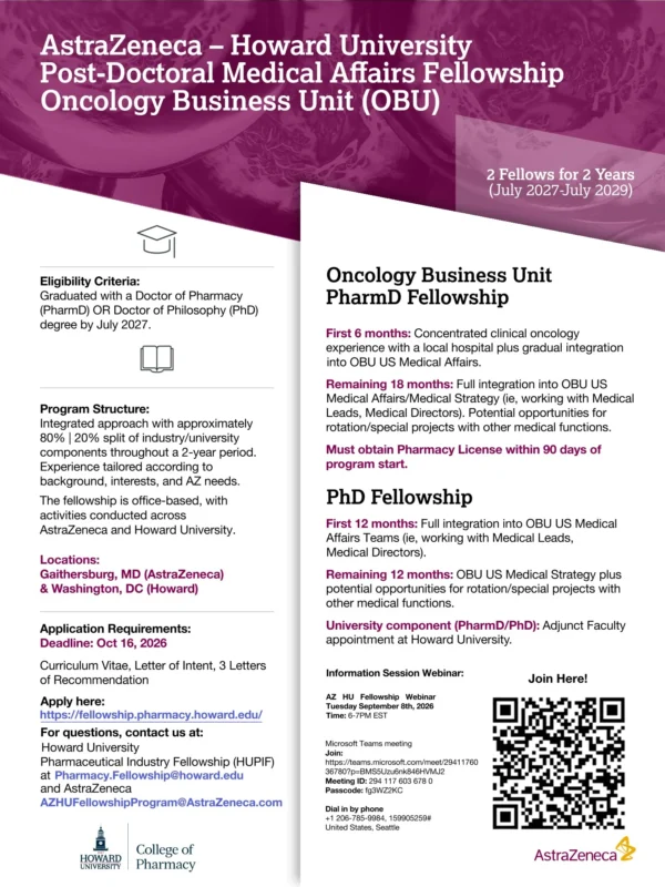 Alicia Rowe: AstraZeneca-Howard University Opens Applications for 2027–2029 Oncology Fellowship Program