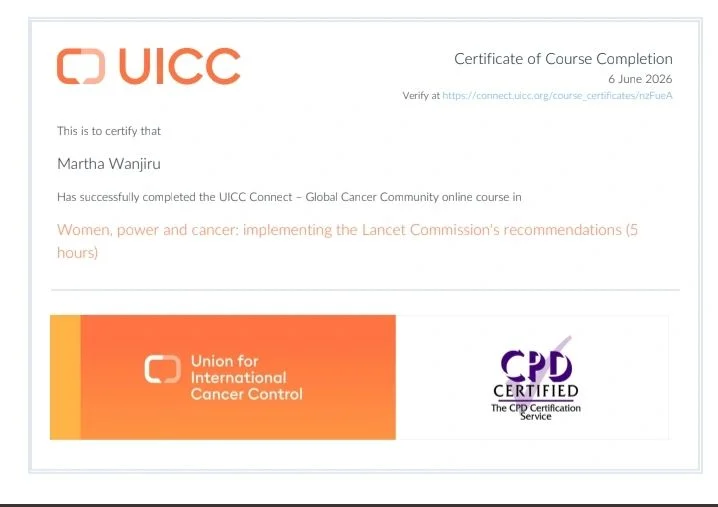 Martha Wanjiru: Grateful to Have Been Part of the Gender-Responsive Cancer Control Masterclass 2 Martha Wanjiru