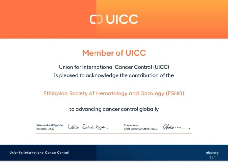 Mohammed Ibrahim: Milestone ESHO Membership in UICC for Cancer Control in Ethiopia