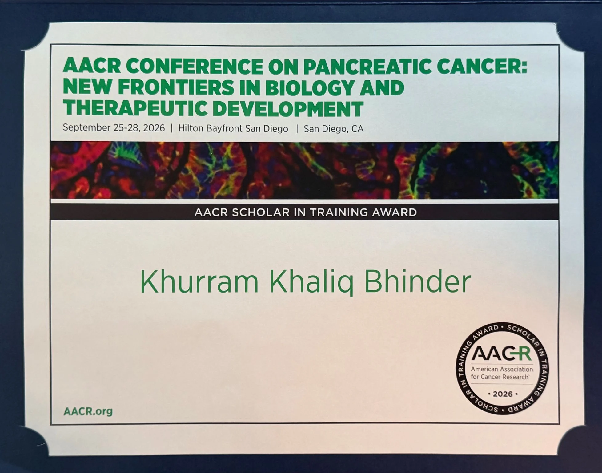 Khurram Khaliq Bhinder: Honored to Receive the AACR Scholar-in-Training Award for AI-PACED