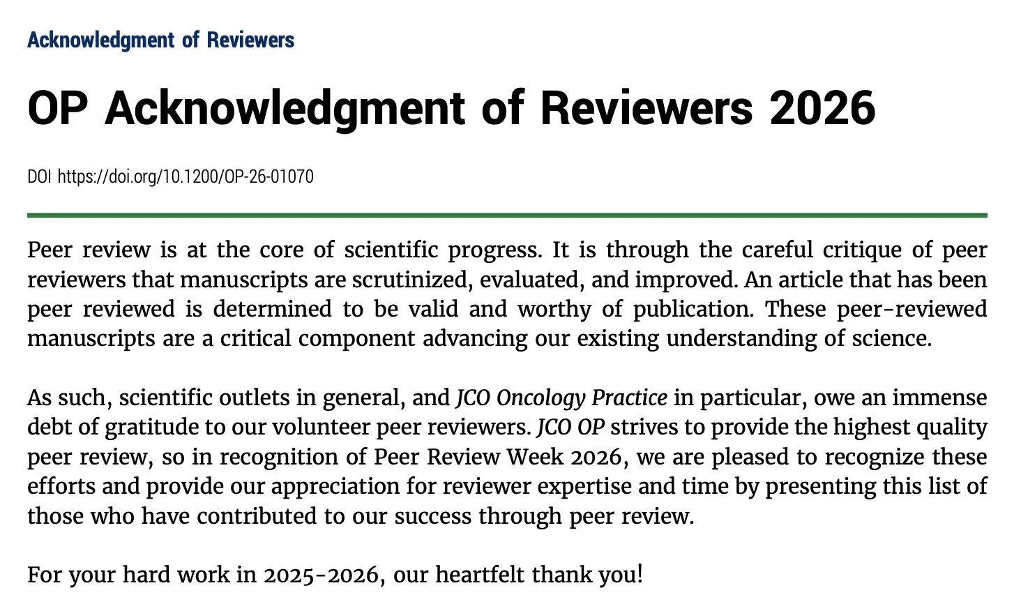 Hannah Abrams: Praising Peer Reviewers Recognized by JCO Oncology Practice 2 Hannah Abrams