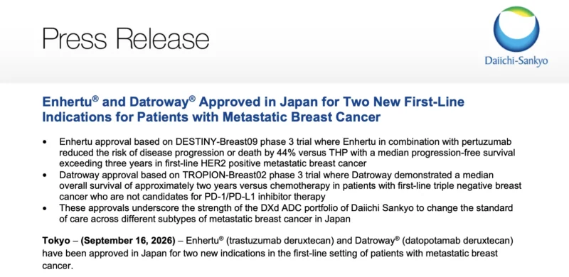 Japan Approves Enhertu Plus Pertuzumab and Datroway in Two New First-Line Metastatic Breast Cancer Settings 2 Japan