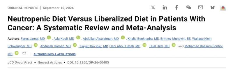 Jame Abraham: Neutropenic Diet Versus Liberalized Diet in Patients With Cancer 2 Jame Abraham: Neutropenic Diet Versus Liberalized Diet in Patients With Cancer