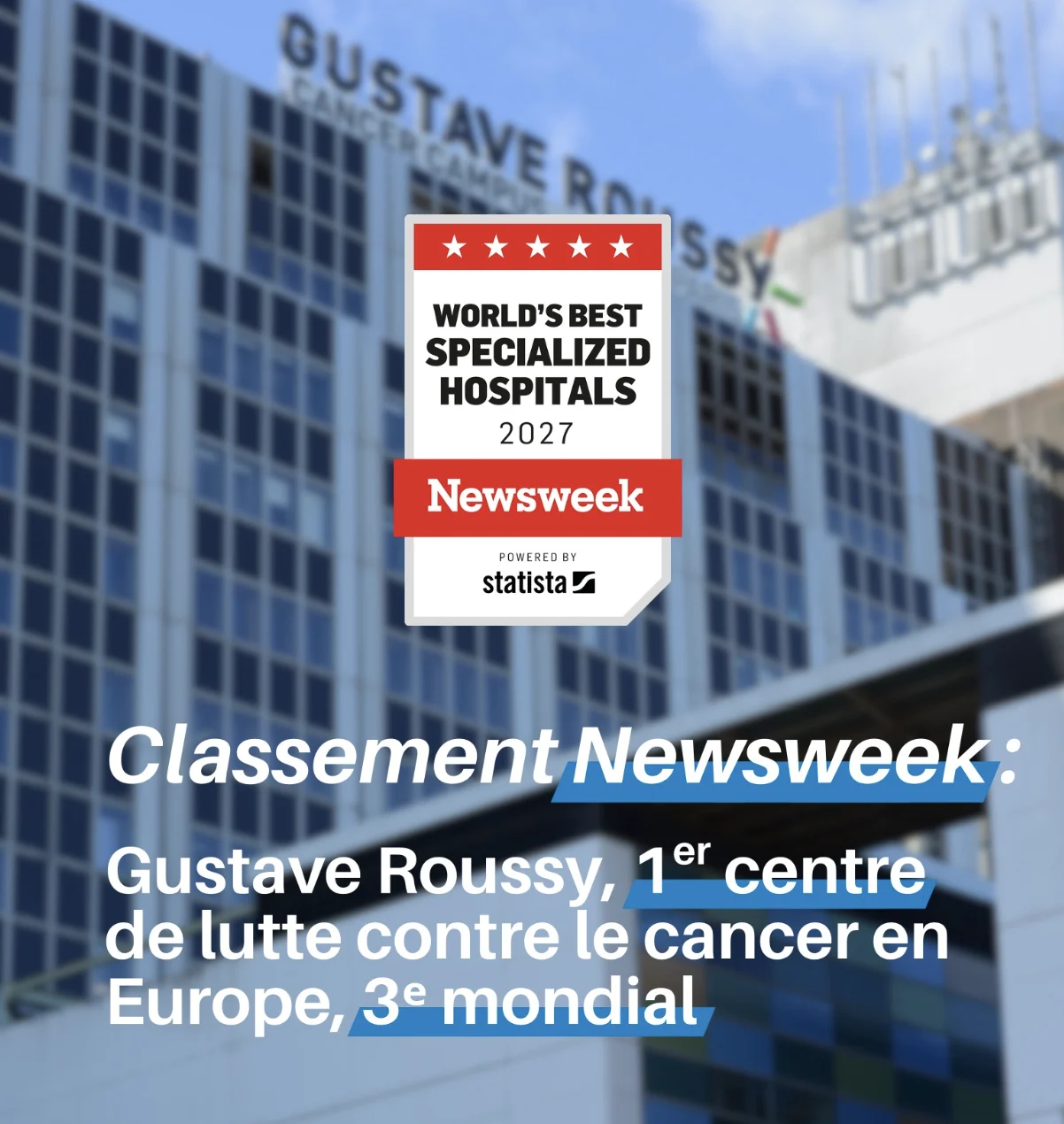 Gustave Roussy Named Europe’s No. 1 Cancer Center and Third Worldwide in Newsweek 2027 Ranking 2 Gustave Roussy Named Europe’s No. 1 Cancer Center and Third Worldwide in Newsweek 2027 Ranking