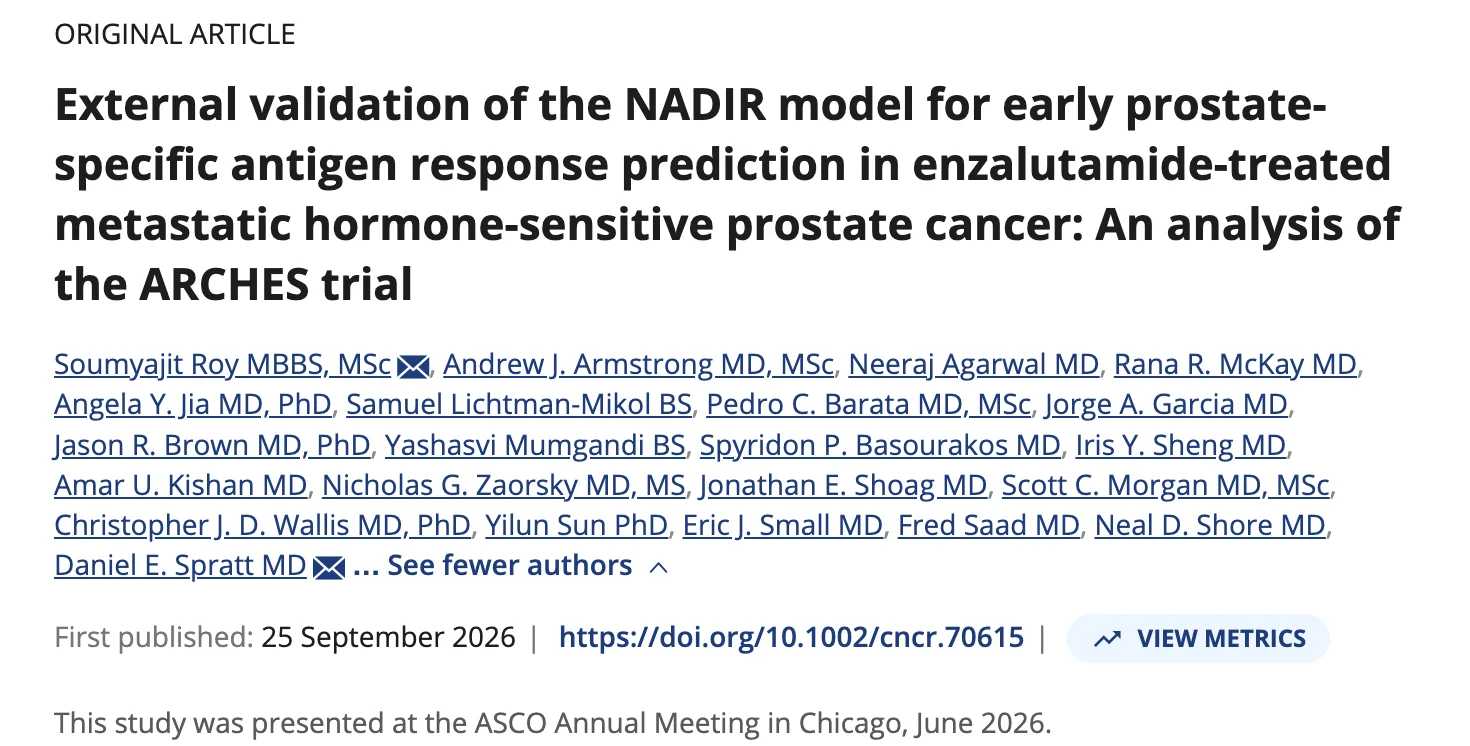 Soumyajit Roy: External Validation of NADIR in the Phase III ARCHES Trial 2 Soumyajit Roy: External Validation of NADIR in the Phase III ARCHES Trial