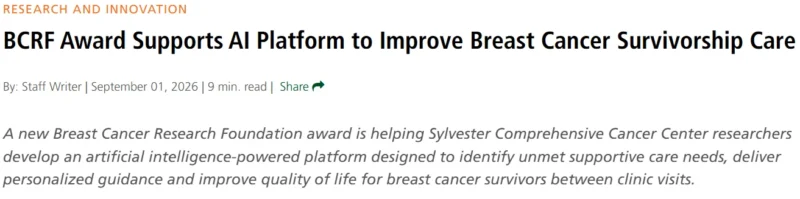 Sylvester Earns BCRF Award to Develop AI-Powered Breast Cancer Survivorship Platform 2 Sylvester Earns BCRF Award to Develop AI-Powered Breast Cancer Survivorship Platform